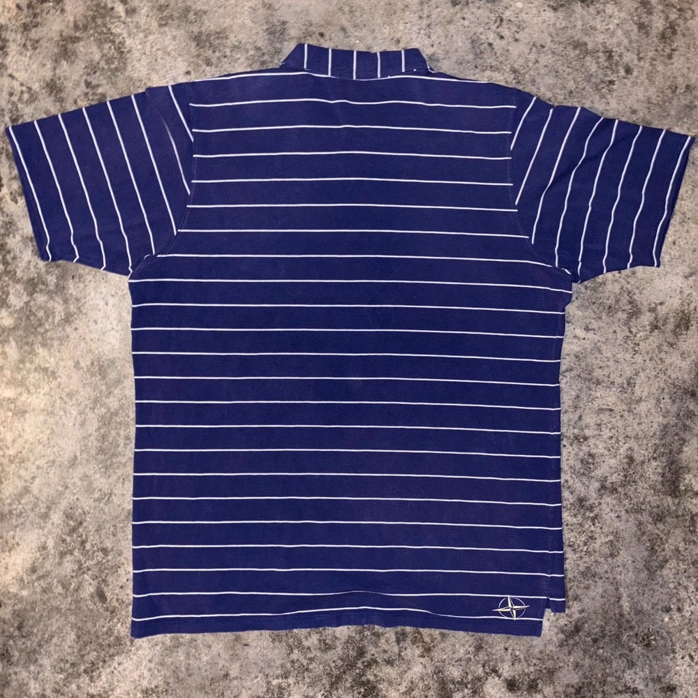 B. Draddy Polo Shirt Mens Large Blue White Striped Pima Cotton Performance Golf - Picture 7 of 8